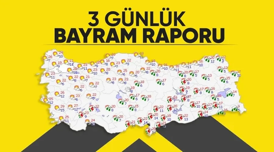 Meteorolojiden bayramın ilk günü için 14 kente sarı uyarı